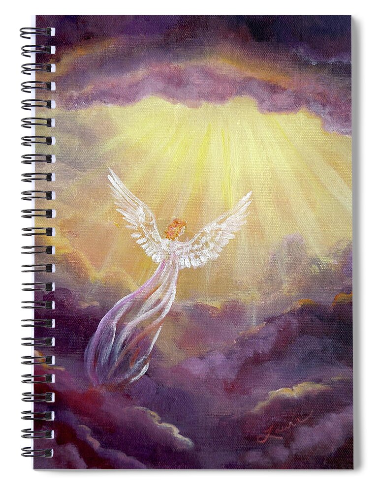 Angel Spiral Notebook featuring the painting Angel in Mauve Clouds by Laura Iverson