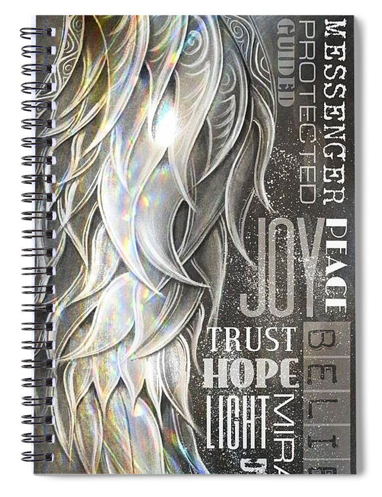 Angel Spiral Notebook featuring the painting Angel Wing Word Art by Reina Cottier