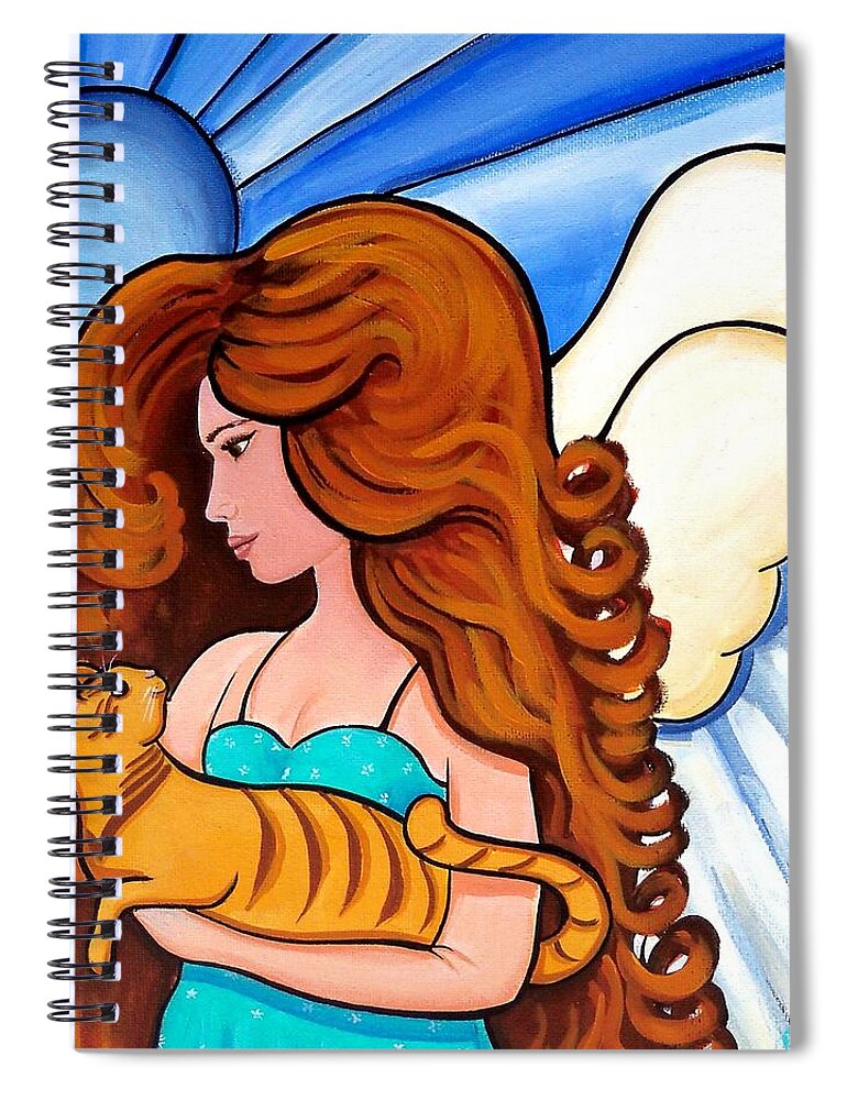 Angel Spiral Notebook featuring the painting Angels Arms - cat angel portrait by Debbie Criswell