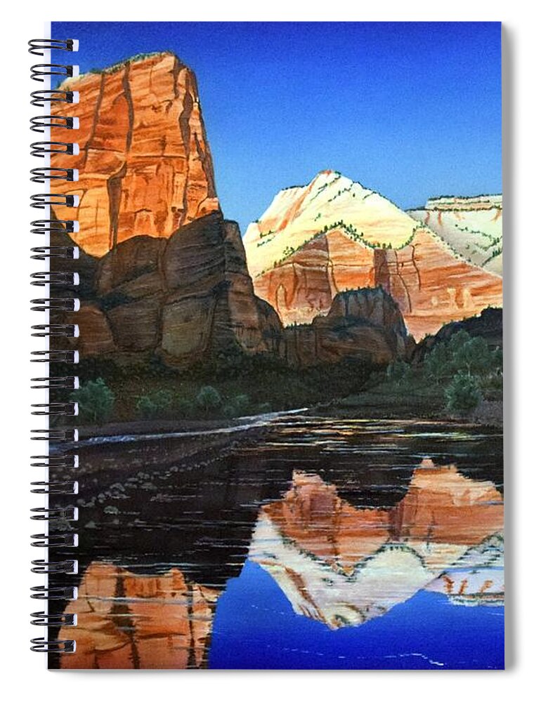 Landscapes Spiral Notebook featuring the painting Angels Landing ZION by Jerry Bokowski