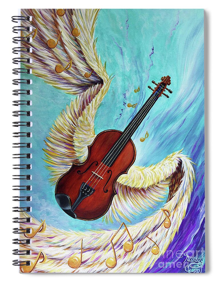 Violin Spiral Notebook featuring the painting Angel's Song by Nancy Cupp