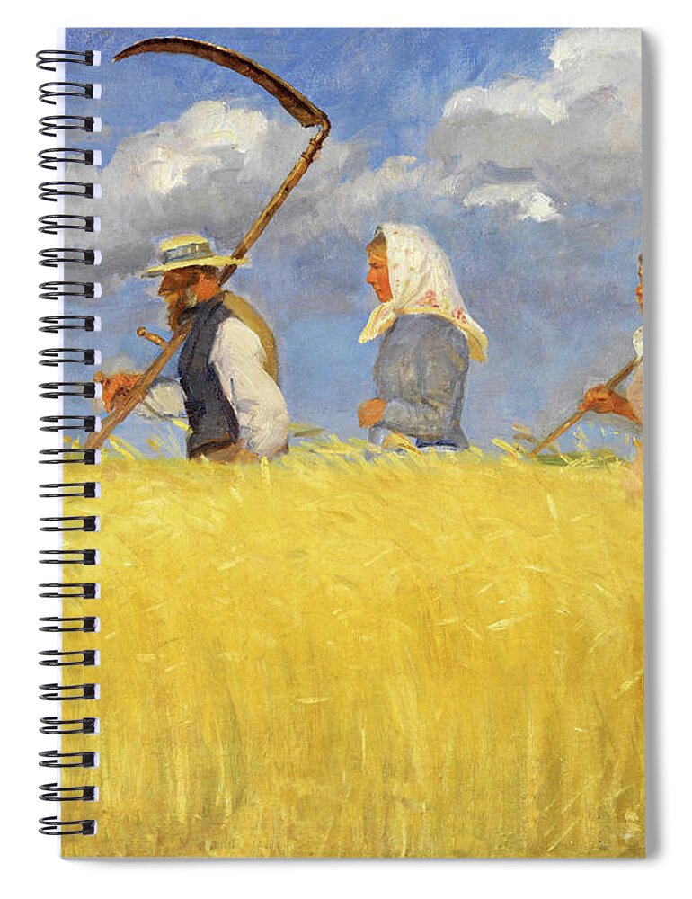Anna Ancher Spiral Notebook featuring the painting Anna Ancher Harvesters 1905 by Movie Poster Prints