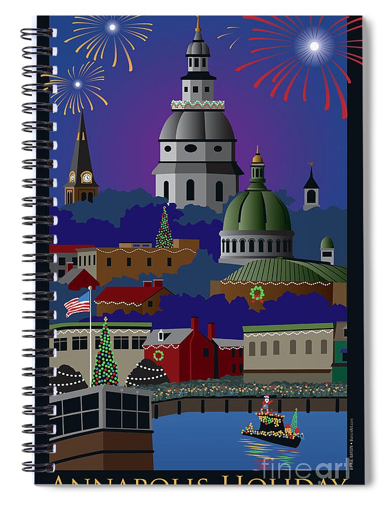 Holiday Spiral Notebook featuring the digital art Annapolis Holiday with title by Joe Barsin
