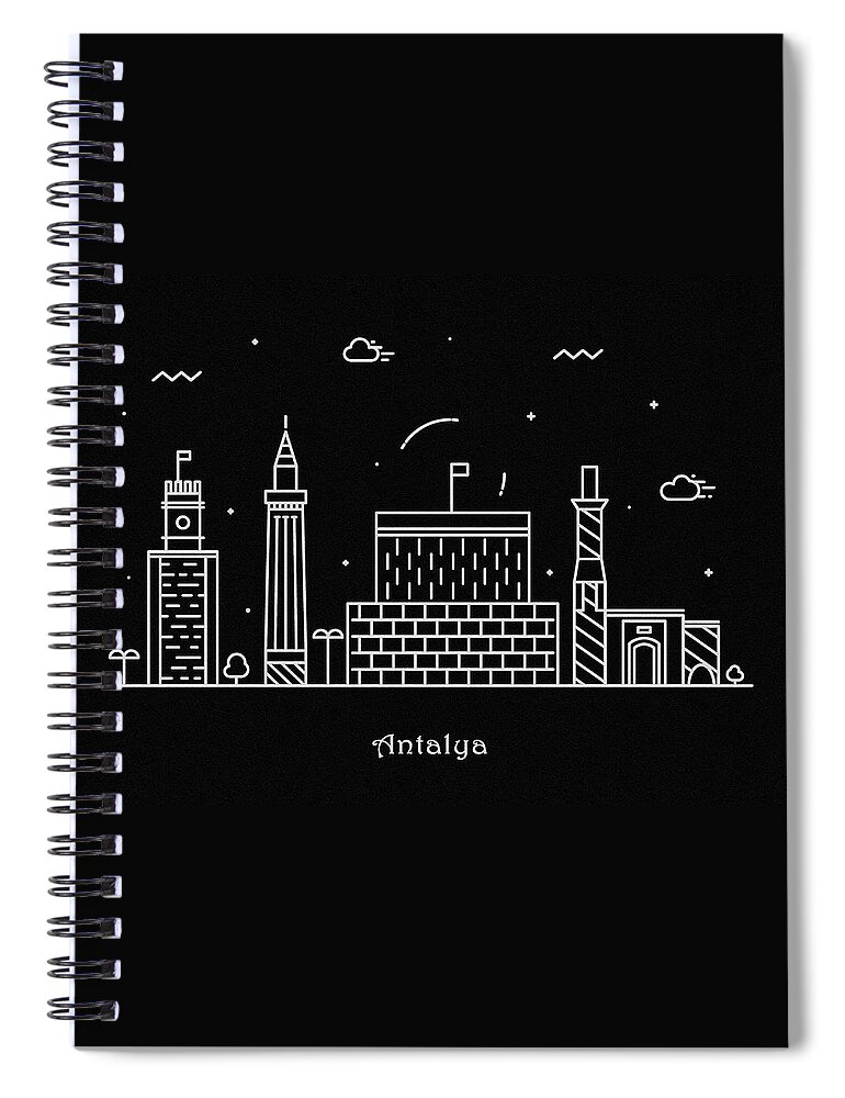 Antalya Spiral Notebook featuring the painting Antalya Skyline Travel Poster by Inspirowl Design