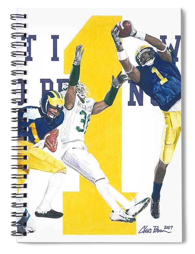 Michigan Wolverines Spiral Notebook featuring the drawing Anthony Carter and Braylon Edwards - #1 by Chris Brown