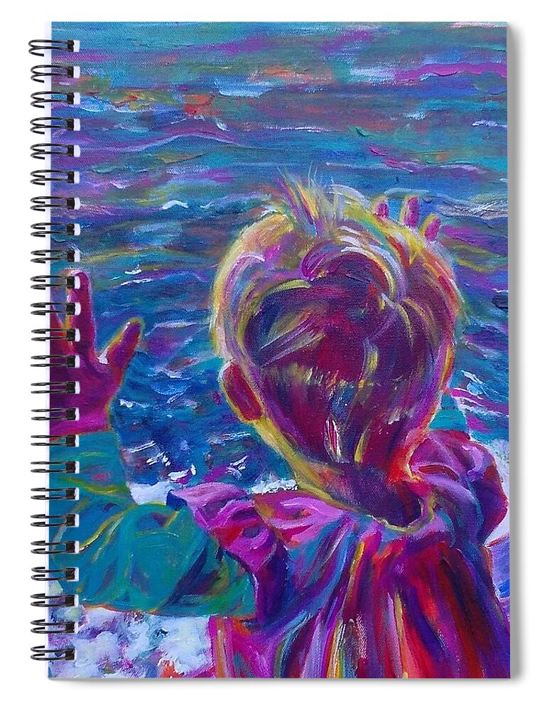 Seascape Spiral Notebook featuring the painting Toddler looking out at waves by Karin McCombe Jones