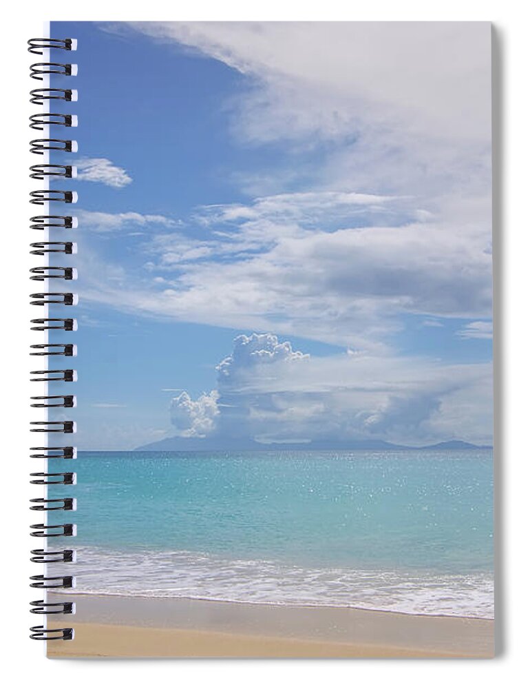 Antigua Spiral Notebook featuring the photograph Antigua Beach View of Montserrat Volcano by Olga Hamilton