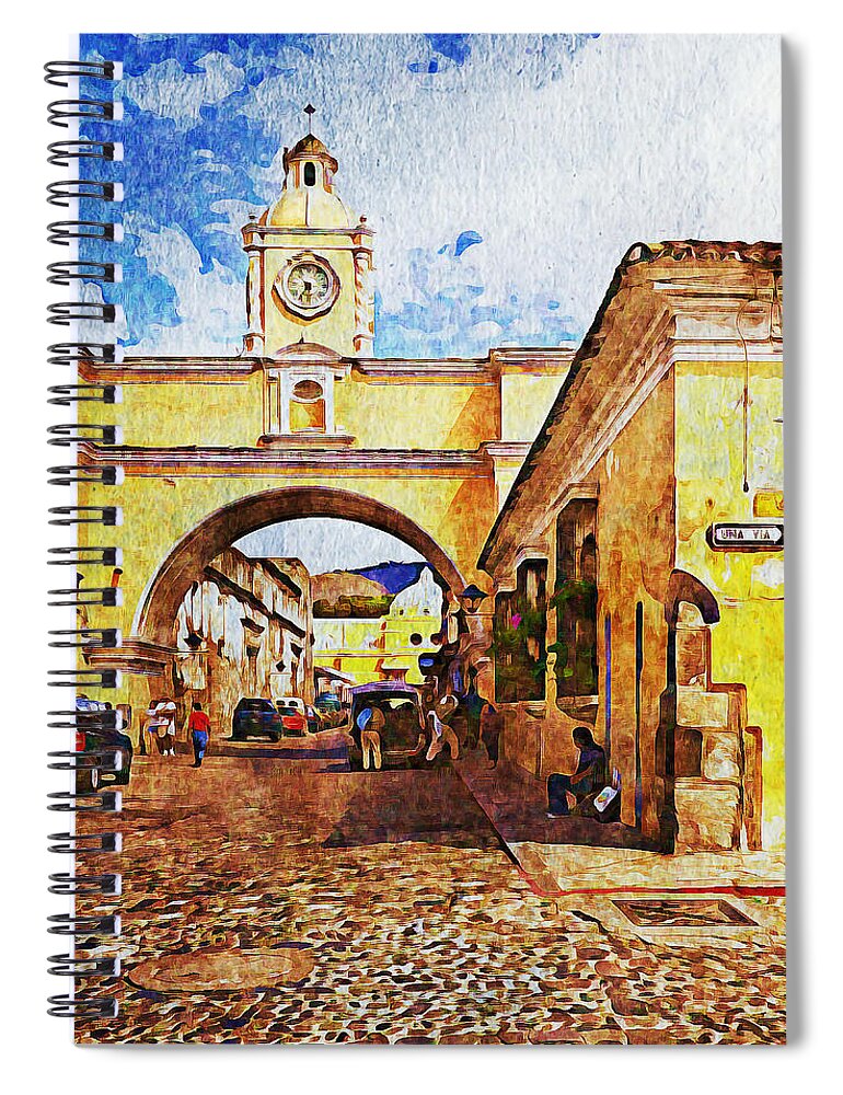 Guatemala Spiral Notebook featuring the mixed media Antigua, Guatemala - Digital paint by Tatiana Travelways