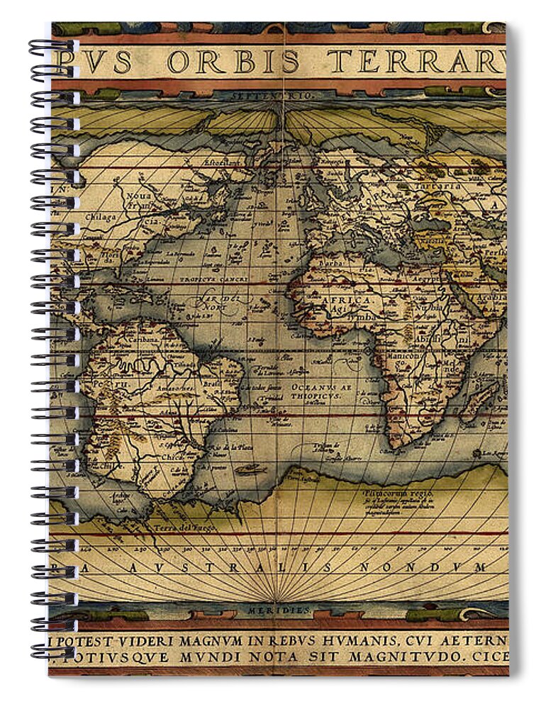 Abraham Ortelius Spiral Notebook featuring the painting Antique Map Of The World By Abraham Ortelius - 1564 by Marianna Mills