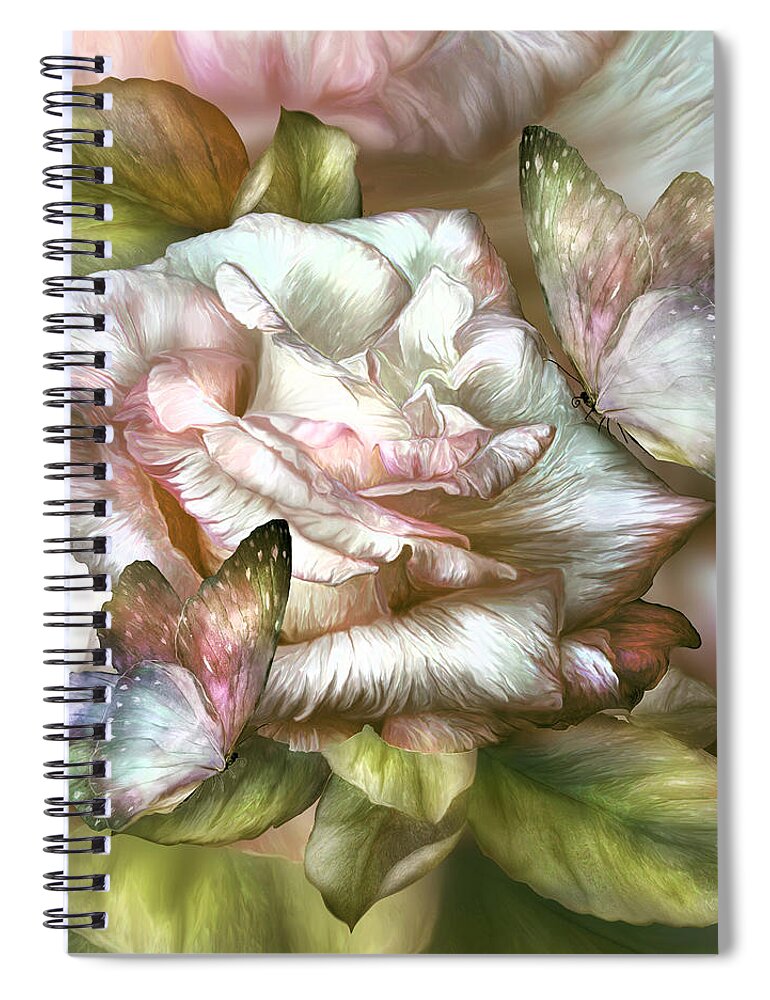 Antique Rose And Butterflies Spiral Notebook featuring the mixed media Antique Rose And Butterflies by Carol Cavalaris