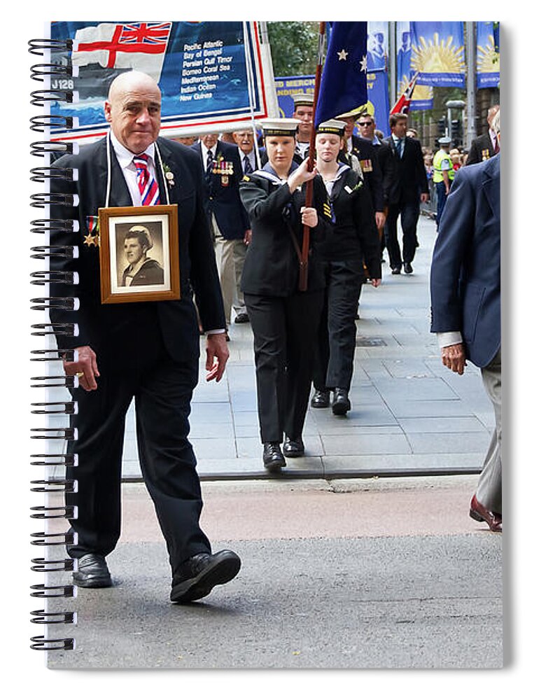  Hmas Quiberon Spiral Notebook featuring the photograph Anzac Day March - Remembering HMAS Quiberon Heroes by Miroslava Jurcik