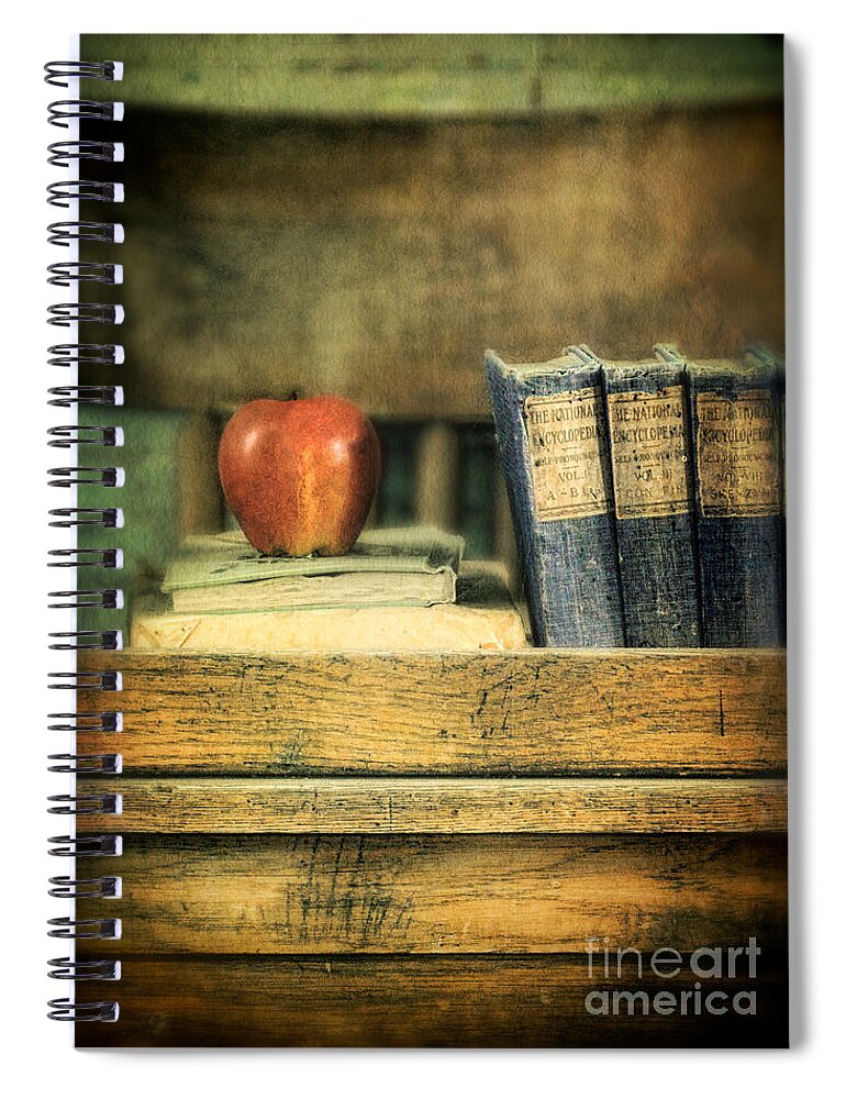 School Spiral Notebook featuring the photograph Apple and Books on the Teachers Desk by Jill Battaglia