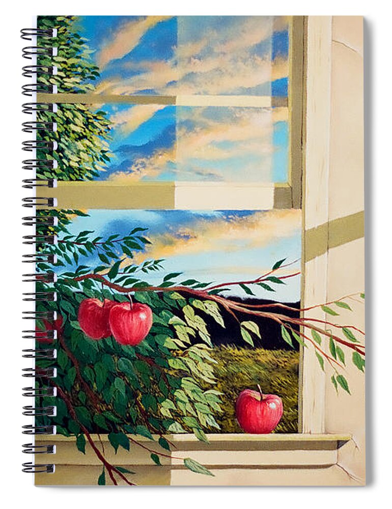 Apple Spiral Notebook featuring the painting Apple tree overflowing by Christopher Shellhammer