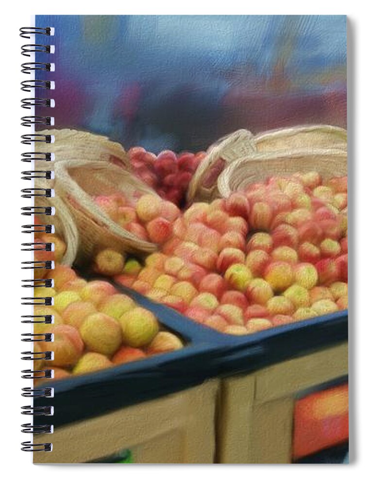Agriculture Spiral Notebook featuring the digital art Apples and baskets by Debra Baldwin
