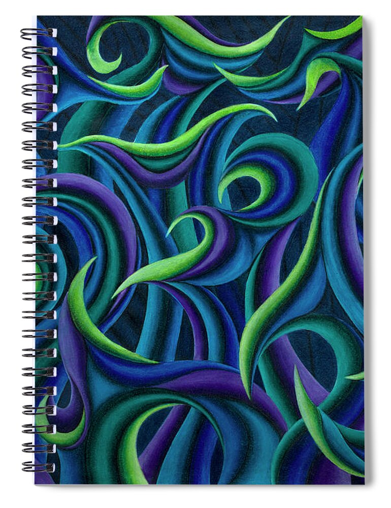 Abstract Spiral Notebook featuring the drawing Aqua Tango by Scott Brennan