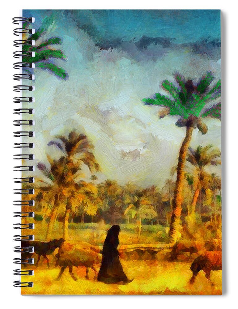 Arabian Shepherd Spiral Notebook featuring the painting Arabian shepherd by George Rossidis