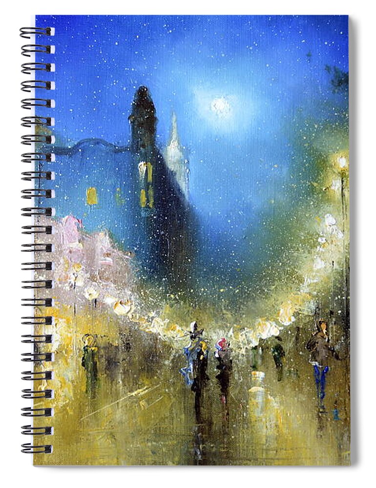 Russian Artists New Wave Spiral Notebook featuring the painting Arbat Night Lights by Igor Medvedev