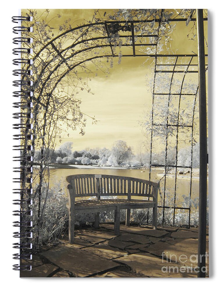Crystal Nederman Spiral Notebook featuring the photograph Arboretum Trellis Bench by Crystal Nederman