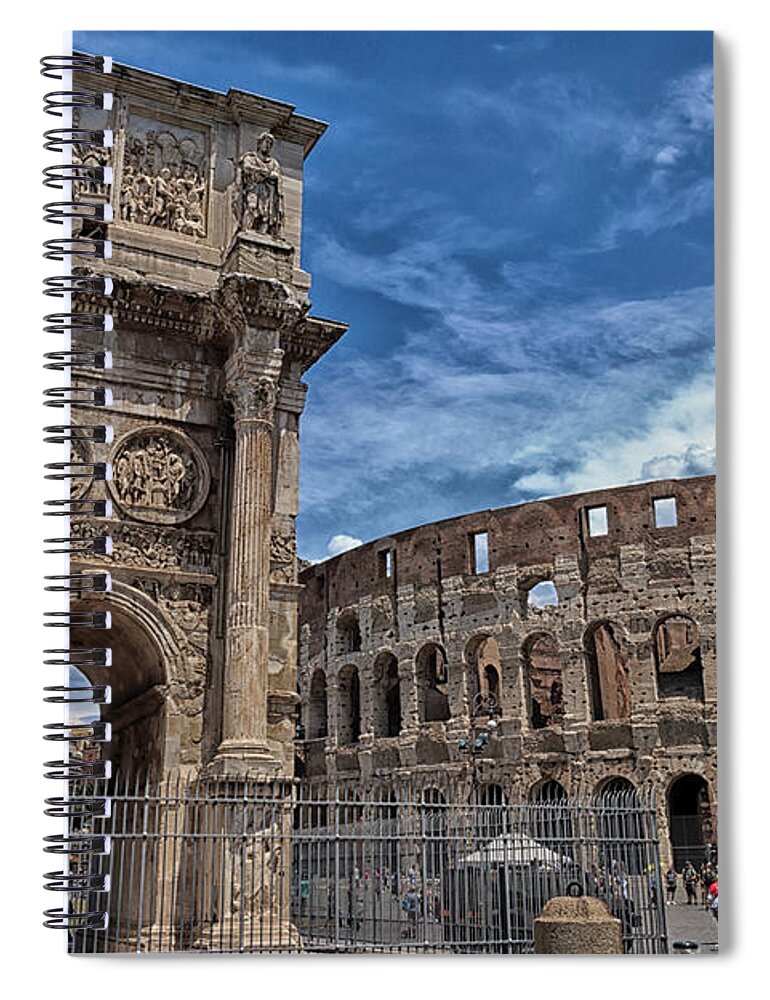 Ancient Spiral Notebook featuring the photograph Arch of Constantine and Roman Colosseum by Travis Rogers