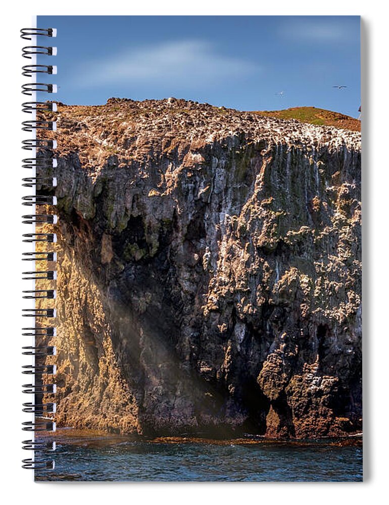 Arch Rock Spiral Notebook featuring the photograph Arch Rock and Lighthouse by Endre Balogh