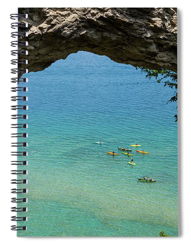 Mackinac Island Spiral Notebook featuring the photograph Arch Rock Canoeing by Jennifer White