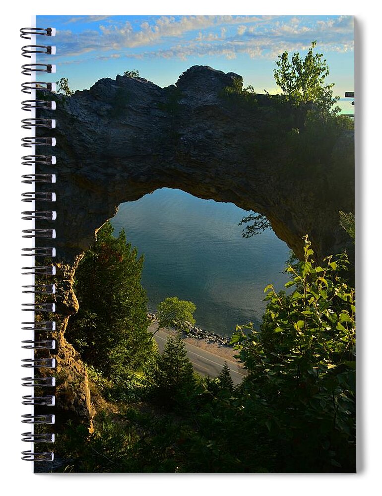 Mackinac Island Spiral Notebook featuring the photograph Arch Rock in the Morning by Keith Stokes