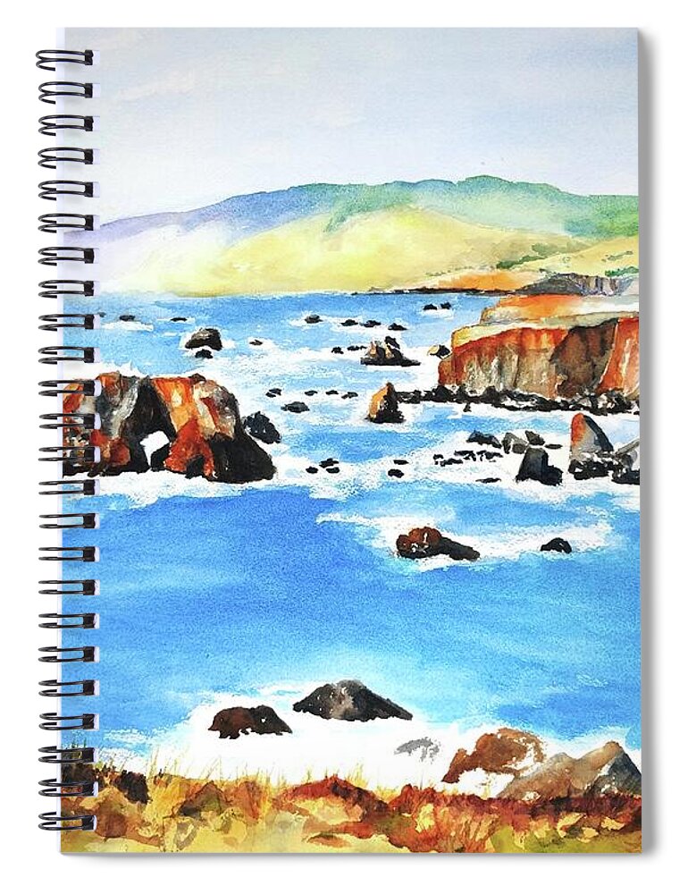 Ocean Spiral Notebook featuring the painting Arched Rock Sonoma Coast California by Carlin Blahnik CarlinArtWatercolor
