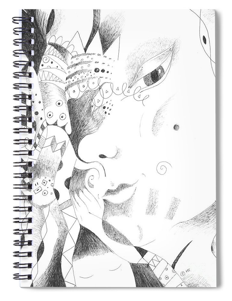 Curious Spiral Notebook featuring the drawing Are You Curious by Helena Tiainen