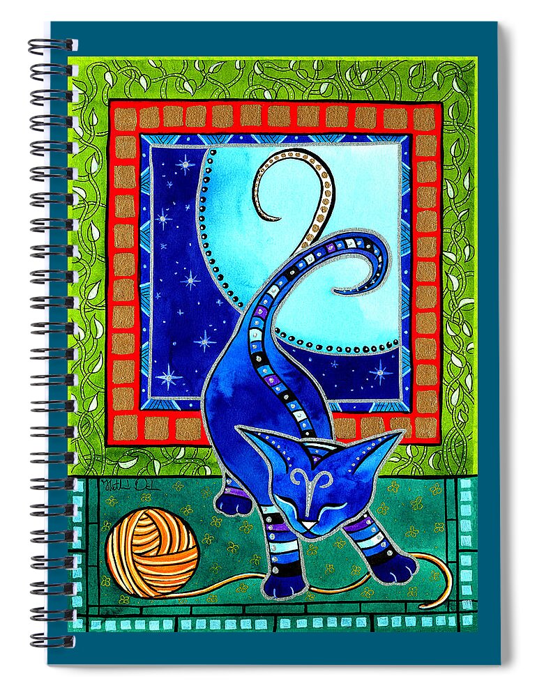 Cat Spiral Notebook featuring the painting Aries Cat Zodiac by Dora Hathazi Mendes