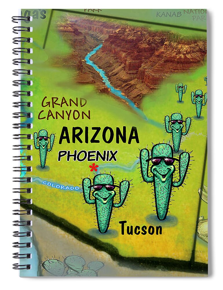 Arizona Spiral Notebook featuring the digital art Arizona Fun Map by Kevin Middleton