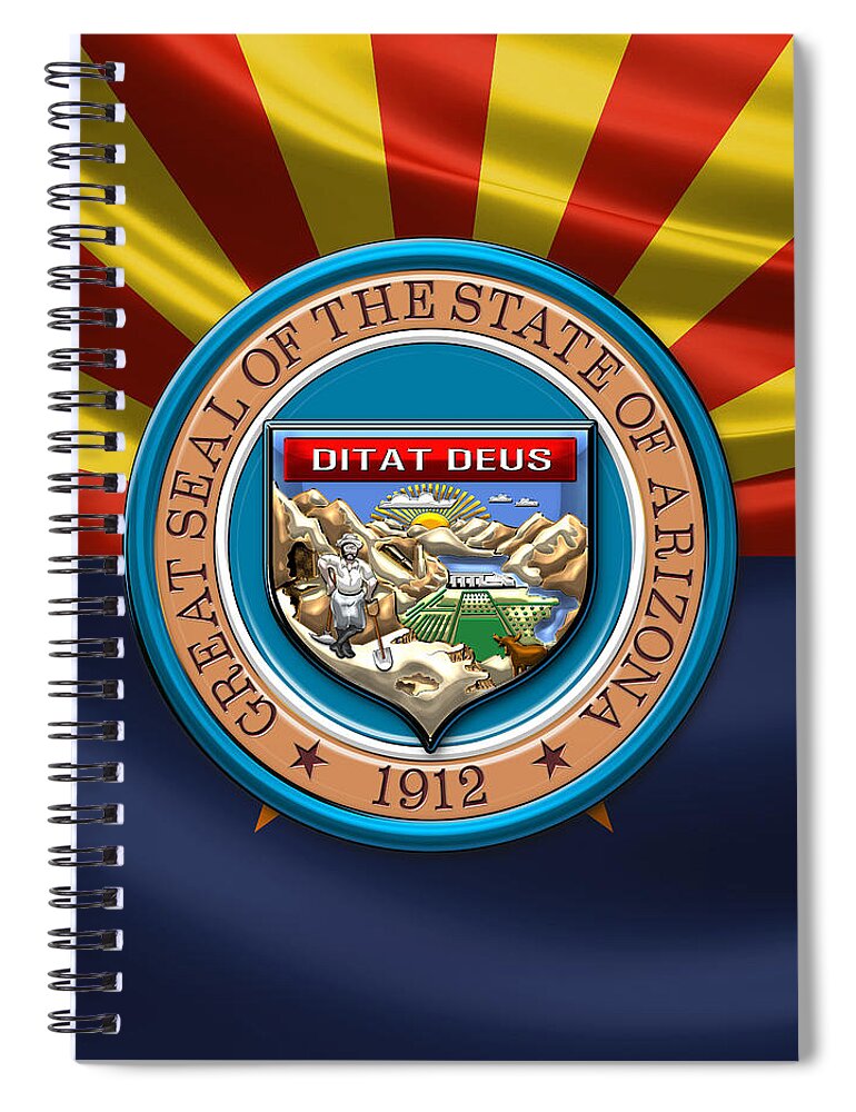 'state Heraldry' Collection By Serge Averbukh Spiral Notebook featuring the digital art Arizona State Seal over Flag by Serge Averbukh