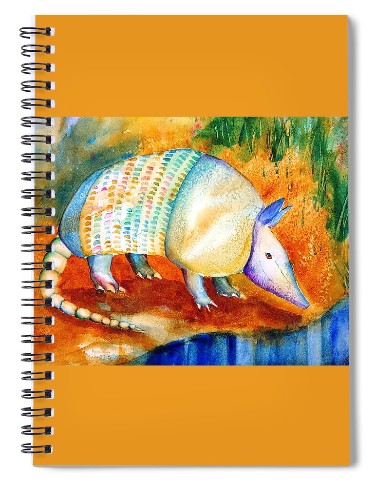 Armadillo Spiral Notebook featuring the painting Armadillo Reflections by Carlin Blahnik CarlinArtWatercolor