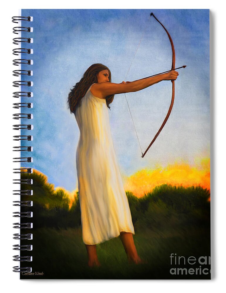 Archer Art Spiral Notebook featuring the photograph Woman Shoots Bow and Arrow by Constance Woods