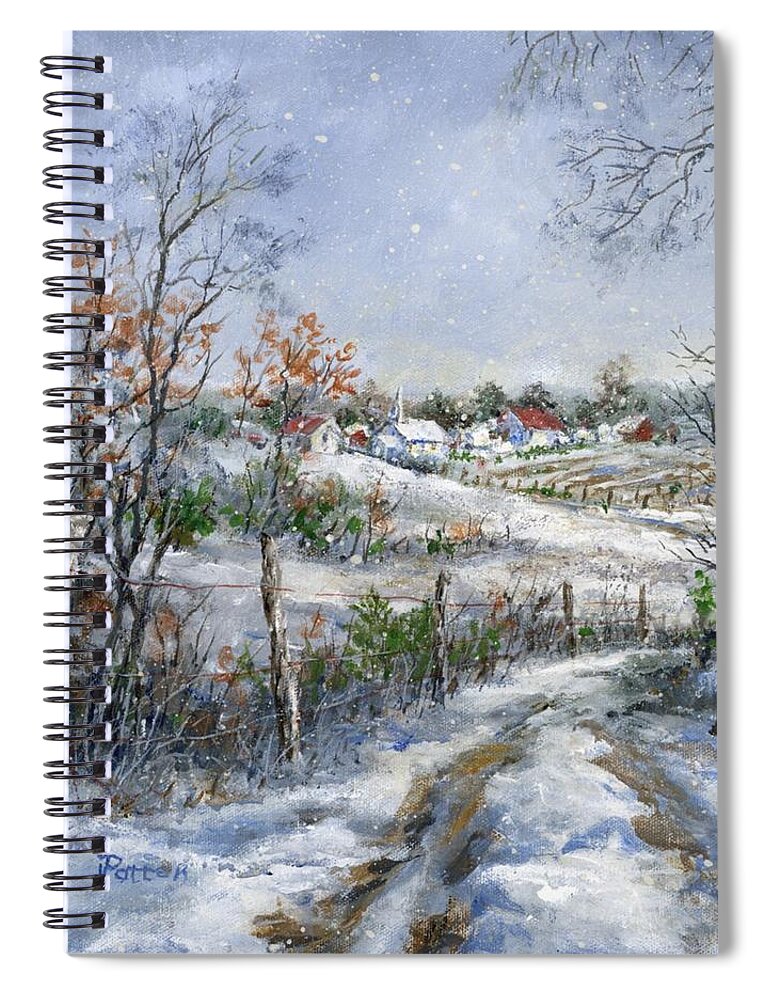 Snowfall Spiral Notebook featuring the painting Around the Bend SOLD by Virginia Potter