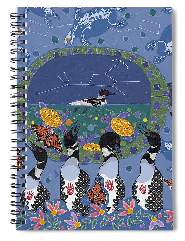 Native American Painting Spiral Notebook featuring the painting Arrival of Wintermaker by Chholing Taha