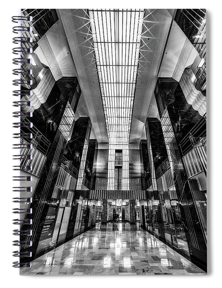 Bnw Spiral Notebook featuring the photograph Art Deco lobby BnW by Izet Kapetanovic