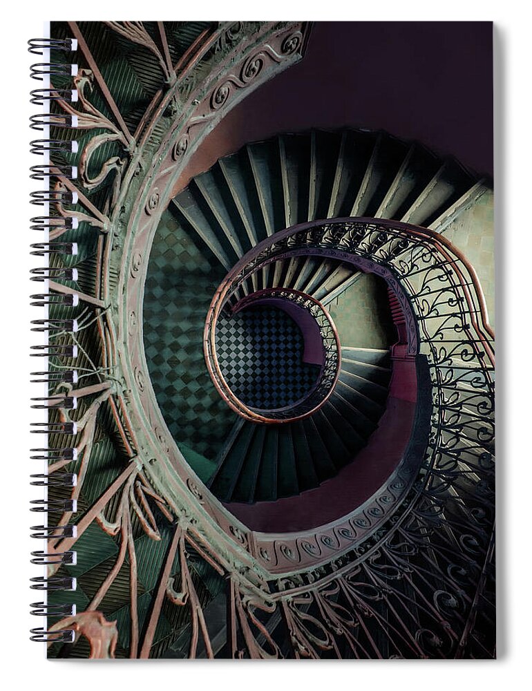 Architecture Spiral Notebook featuring the photograph Art Deco metal spiral staircase by Jaroslaw Blaminsky