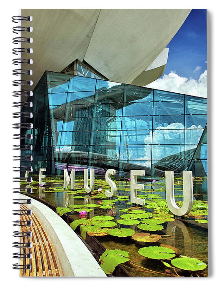 Singapore Spiral Notebook featuring the photograph ArtScience Museum at the Marina Bay Sands Resort in Singapore by Sam Antonio