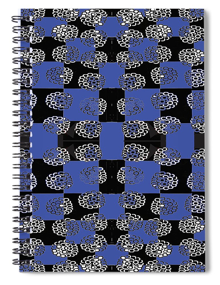 Urban Spiral Notebook featuring the digital art 063 Flowers On Checkerboard Blue by Cheryl Turner