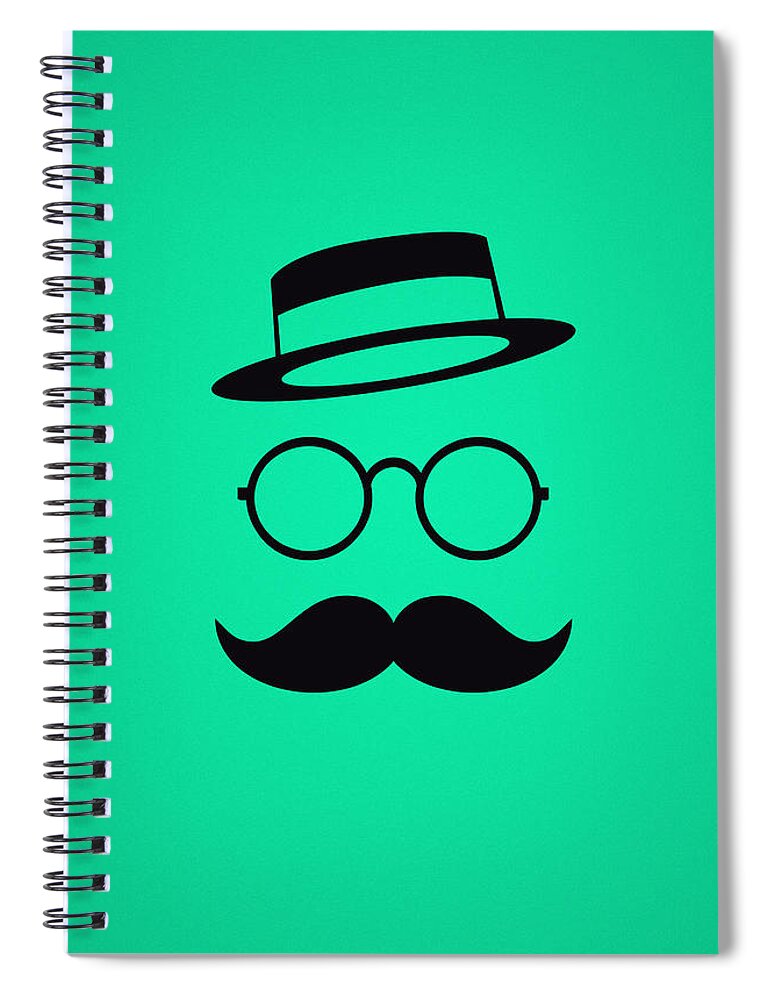 Les Claypool Spiral Notebook featuring the digital art Retro Minimal vintage face with Moustache and Glasses by Philipp Rietz