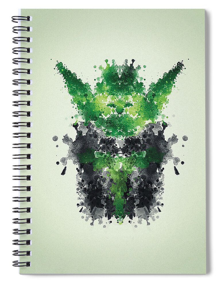 Starwars Spiral Notebook featuring the digital art Rorschach Yoda by Philipp Rietz