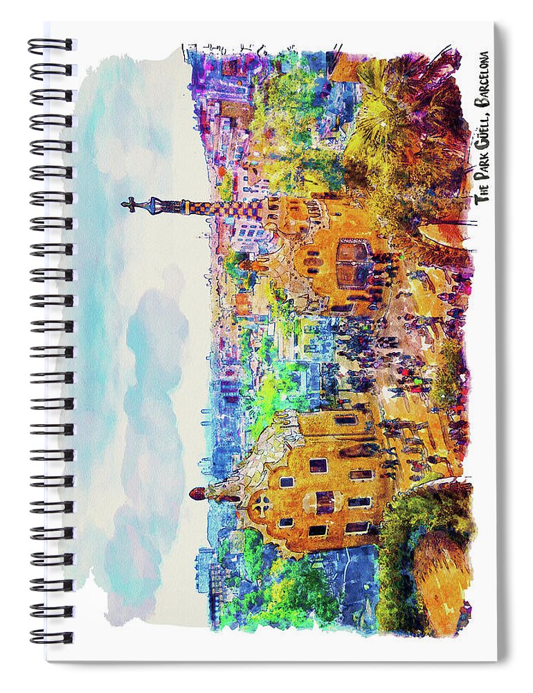 Marian Voicu Spiral Notebook featuring the painting Park Guell Barcelona by Marian Voicu