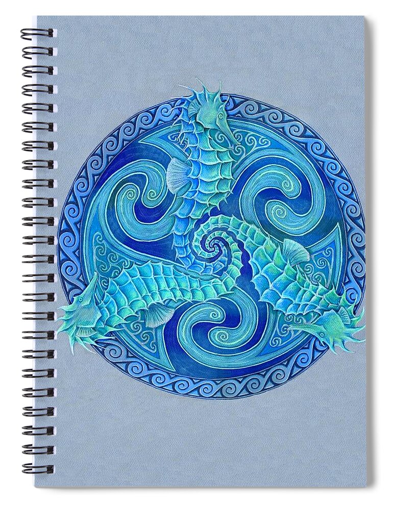Seahorse Spiral Notebook featuring the drawing Seahorse Triskele by Rebecca Wang