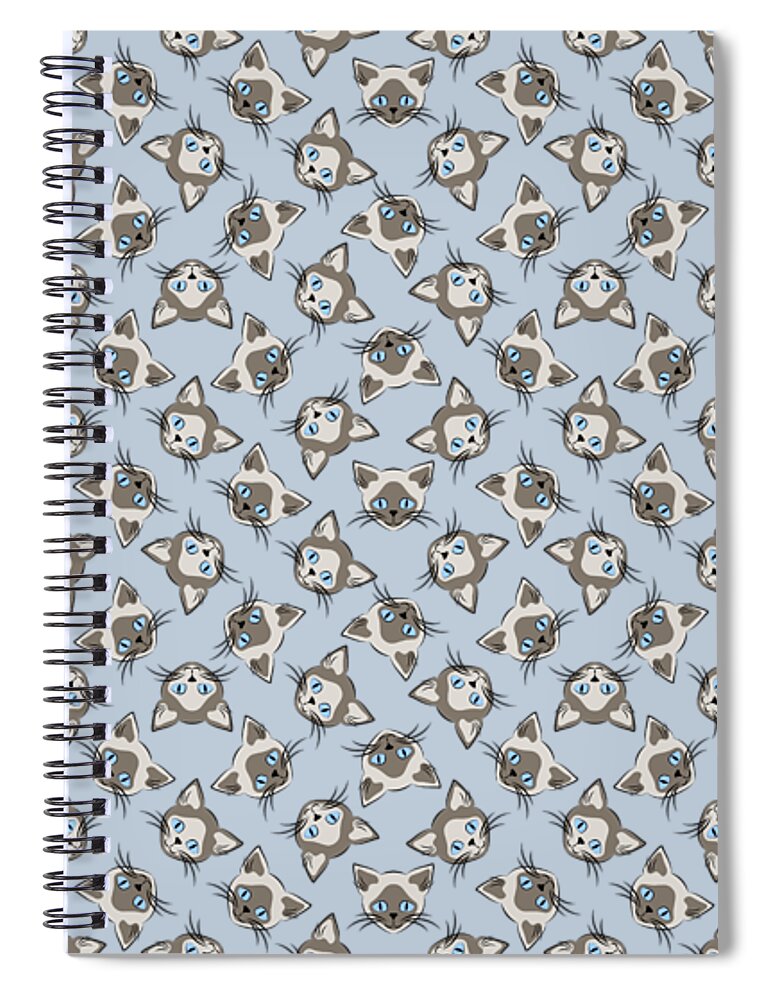 Graphic Cat Spiral Notebook featuring the digital art Siamese Cat Face With Blue Eyes Light by MM Anderson