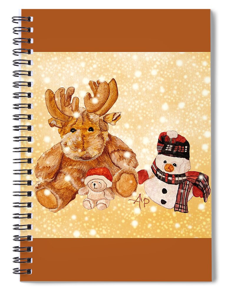 Cuddly Animals Spiral Notebook featuring the painting Christmas Buddies by Angeles M Pomata