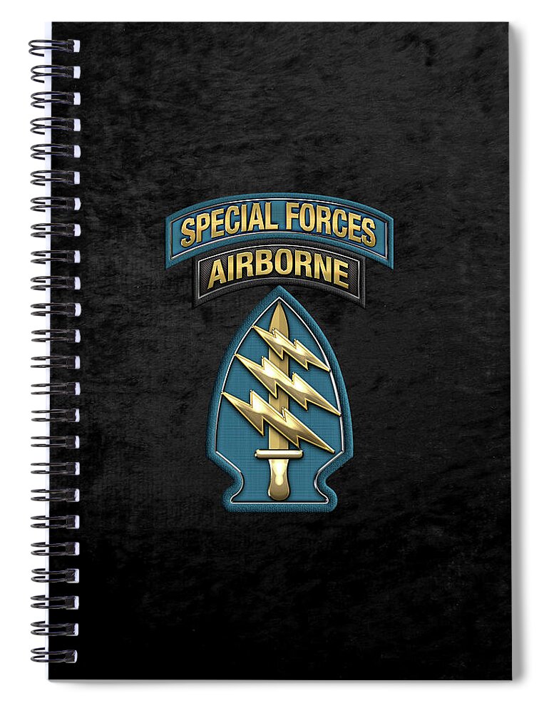 'military Insignia & Heraldry' Collection By Serge Averbukh Spiral Notebook featuring the digital art U. S. Army Special Forces - Green Berets S S I over Black Velvet by Serge Averbukh