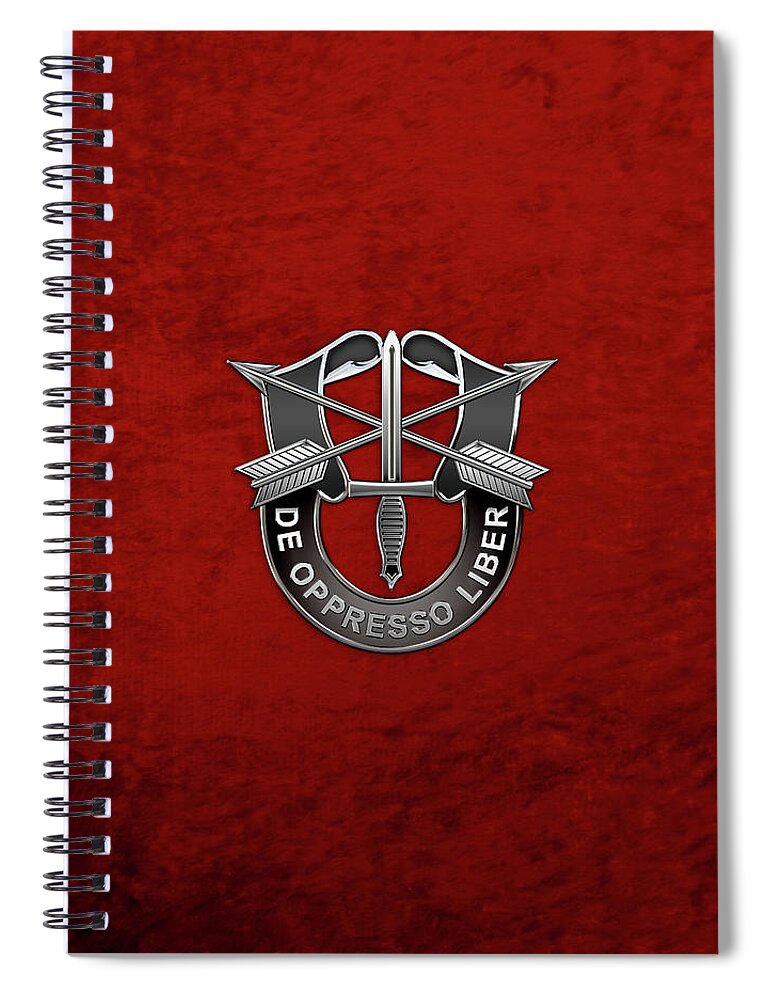 'military Insignia & Heraldry' Collection By Serge Averbukh Spiral Notebook featuring the digital art U. S. Army Special Forces - Green Berets D U I over Red Velvet by Serge Averbukh