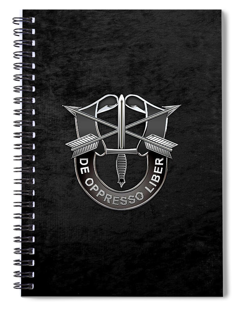 'military Insignia & Heraldry' Collection By Serge Averbukh Spiral Notebook featuring the digital art U. S. Army Special Forces - Green Berets D U I over Black Velvet by Serge Averbukh