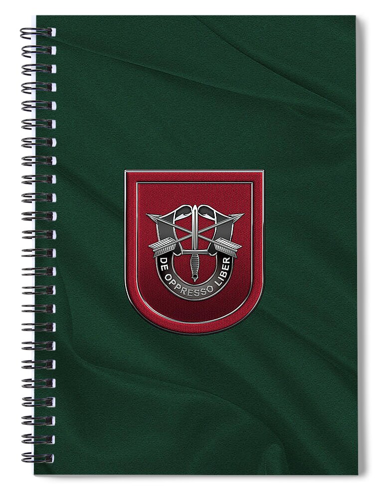 'u.s. Army Special Forces' Collection By Serge Averbukh Spiral Notebook featuring the digital art U. S. Army 7th Special Forces Group - 7 S F G Beret Flash over Green Beret Felt by Serge Averbukh