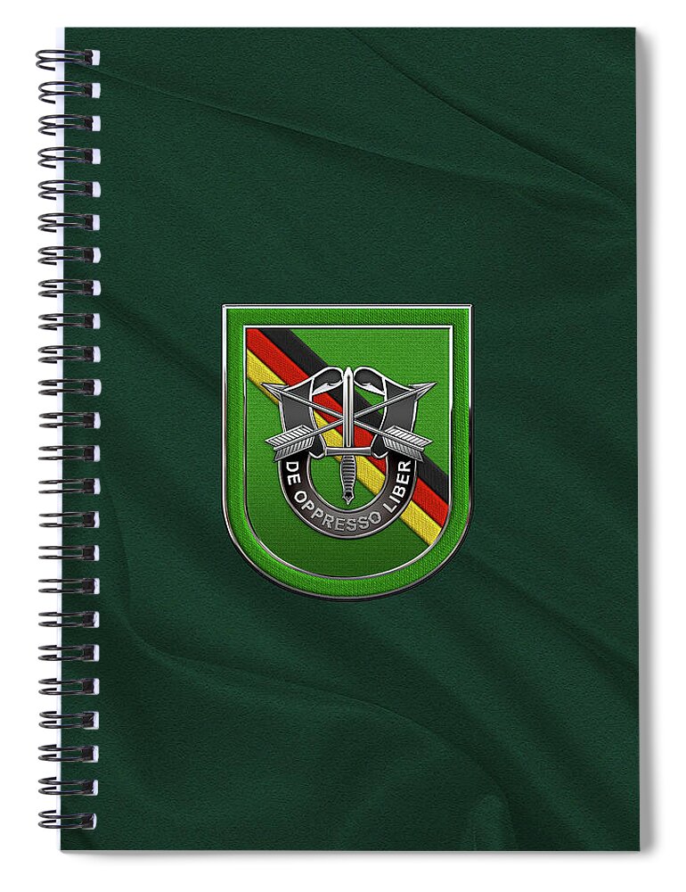 'u.s. Army Special Forces' Collection By Serge Averbukh Spiral Notebook featuring the digital art U. S. Army 10th Special Forces Group Europe - 10 S F G Beret Flash over Green Beret Felt by Serge Averbukh